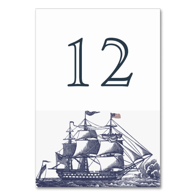 Nautical Ship Wedding Table Number Card (Front)