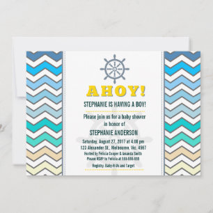 Nautical ship wheel baby boy shower invitation