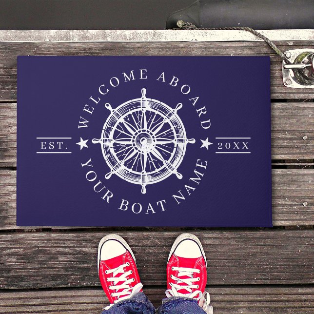 Nautical Ship Wheel Boat Name Welcome Doormat (Nautical Ship Wheel Boat Name Welcome Doormat)