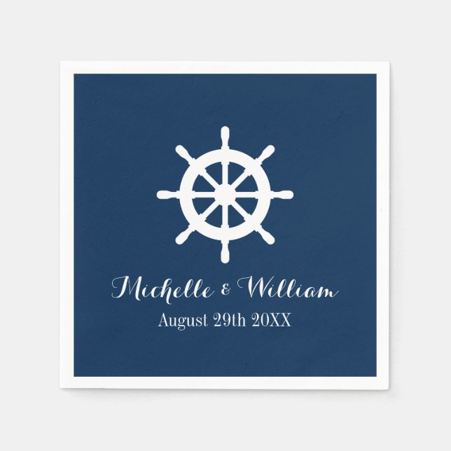 Nautical ship wheel custom wedding party napkins (Front)