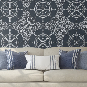 Nautical Ship Wheel & Fleur De Lis Wallpaper