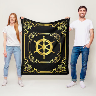 Nautical ship wheel gilded black/gold/black fleece blanket