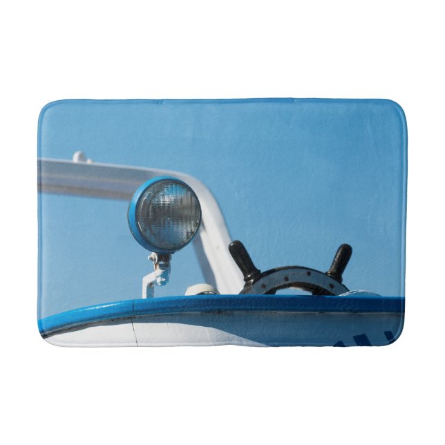 Nautical ship wheel sailboat bath mat (Front)