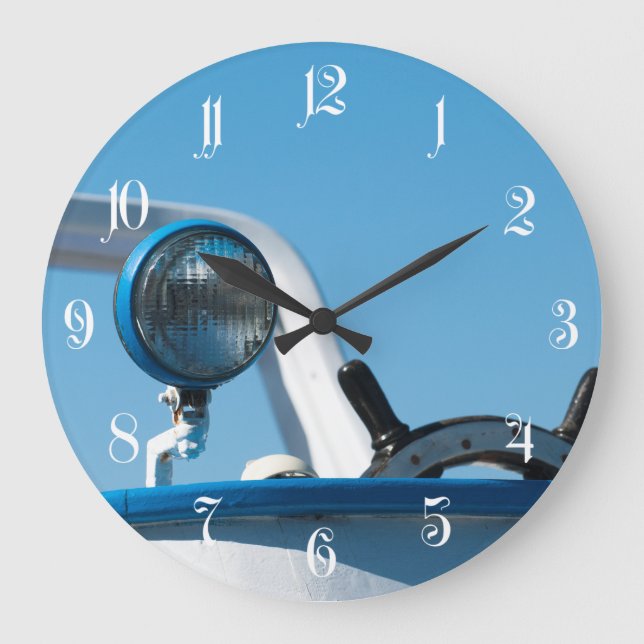 Nautical ship wheel sailboat large clock (Front)