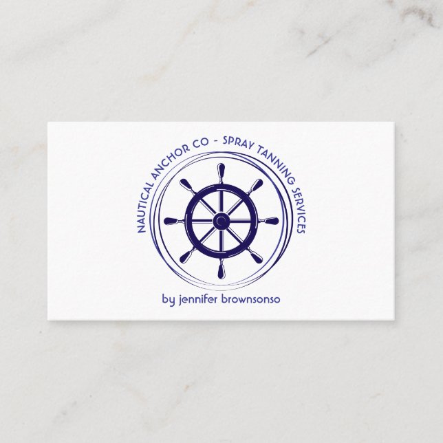 Nautical Ship Wheel sea blue Business Card (Front)