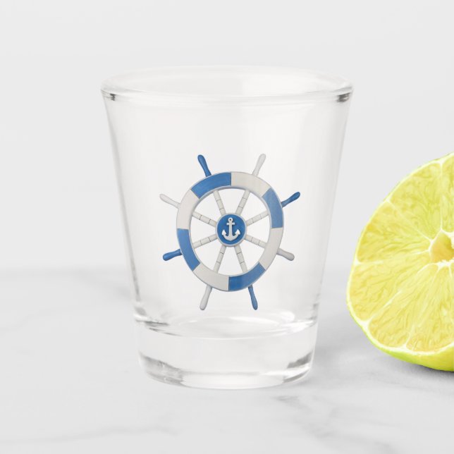 Nautical Ship Wheel Shot Glass (Front)
