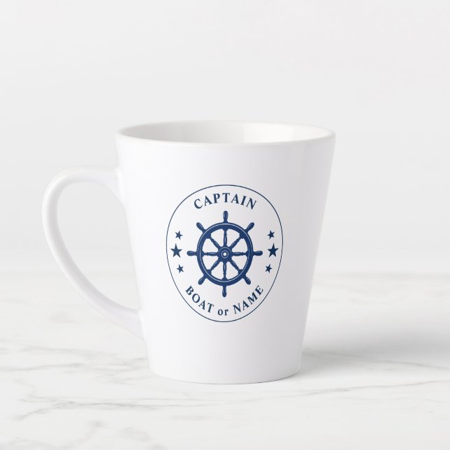 Nautical Ships Helm Captain Boat or Name 2 Sided Latte Mug (Left)