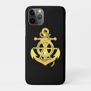 Nautical ship's wheel/anchor black/gold iPhone 11 pro case