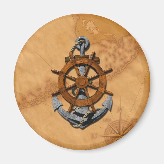 Nautical Ships Wheel And Anchor Magnet (Front)