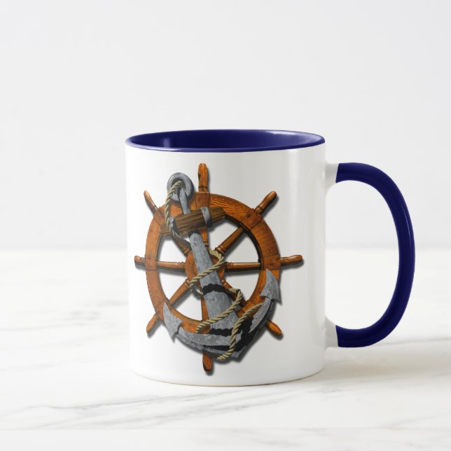 Nautical Ships Wheel And Anchor Mug (Right)