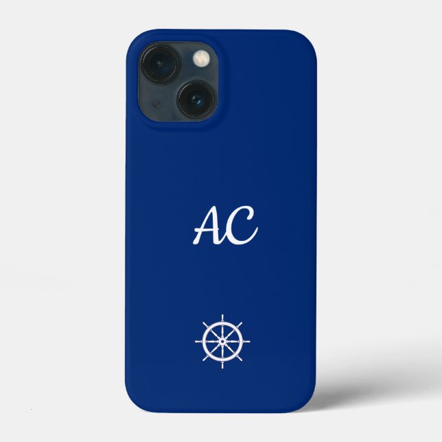 Nautical Ships Wheel Blue+White (Personalise) Case-Mate iPhone Case (Back)
