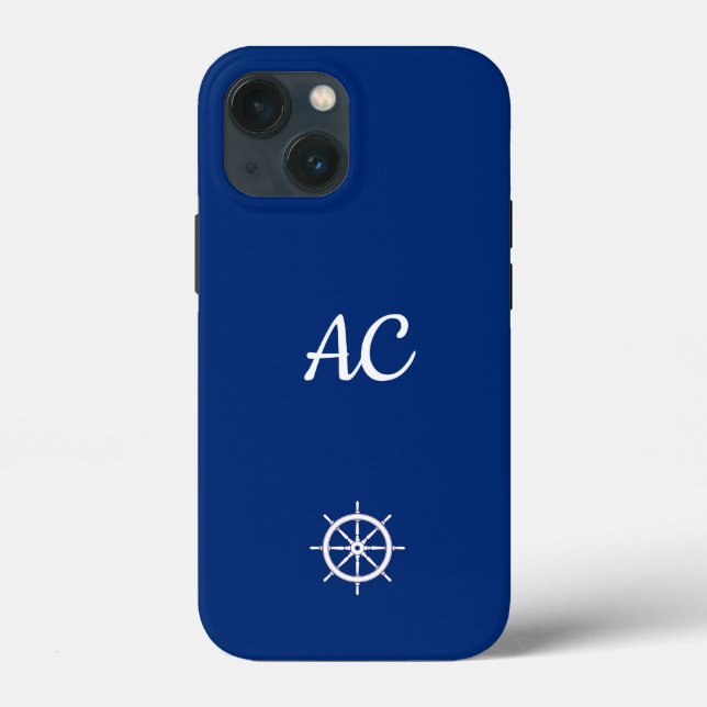Nautical Ships Wheel Blue+White (Personalise) Case-Mate iPhone Case (Back)