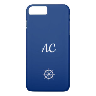 Nautical Ships Wheel Blue+White (Personalise) iPhone 8 Plus/7 Plus Case