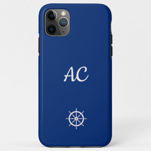 Nautical Ships Wheel Blue+White (Personalise) iPhone 11 Pro Max Case