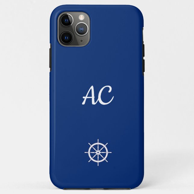 Nautical Ships Wheel Blue+White (Personalise) Case-Mate iPhone Case (Back)