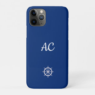 Nautical Ships Wheel Blue+White (Personalise) iPhone 11 Pro Case