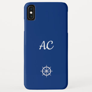 Nautical Ships Wheel Blue+White (Personalise) iPhone XS Max Case