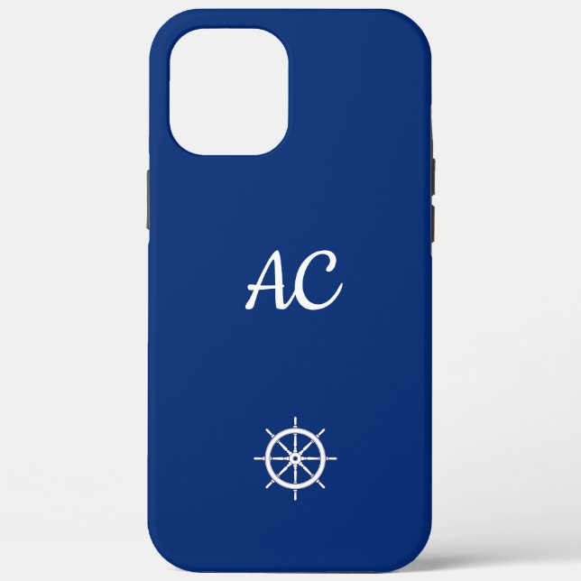 Nautical Ships Wheel Blue+White (Personalise) Case-Mate iPhone Case (Back)