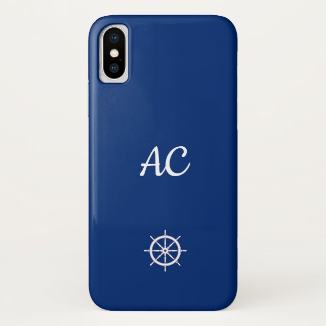 Nautical Ships Wheel Blue+White (Personalise) Case-Mate iPhone Case (Back)