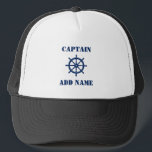 Nautical Ships Wheel Helm Captain or Boat Name Trucker Hat<br><div class="desc">Nautical Classic Ships Wheel Helm with personalised Captain or Boat Name Hat.</div>