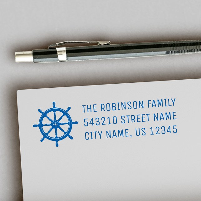 Nautical Ships Wheel Helm Personal Address or Text Self-inking Stamp (Creator Uploaded)
