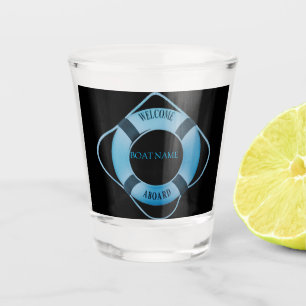 Nautical Ships Wheel Helm with Your Boat Name Shot Glass