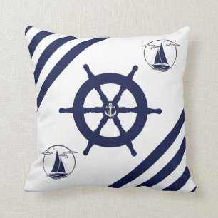 Nautical ship's wheel/sailboat/anchor/stripe cushion
