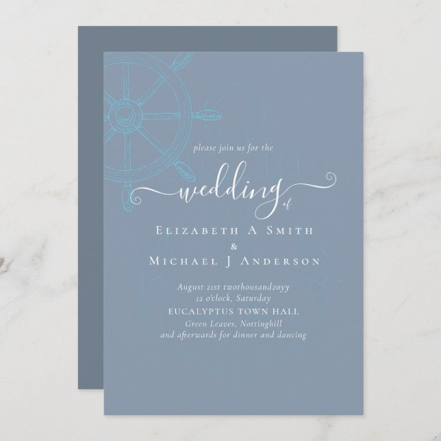 Nautical Ships Wheel Wedding (Front/Back)