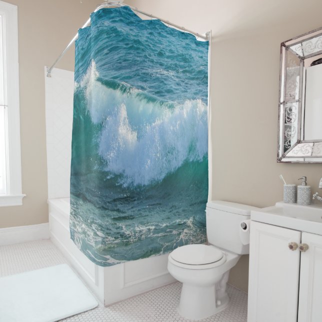 Nautical Shower Curtain, Waves sea shore ocean Curtain (In Situ)