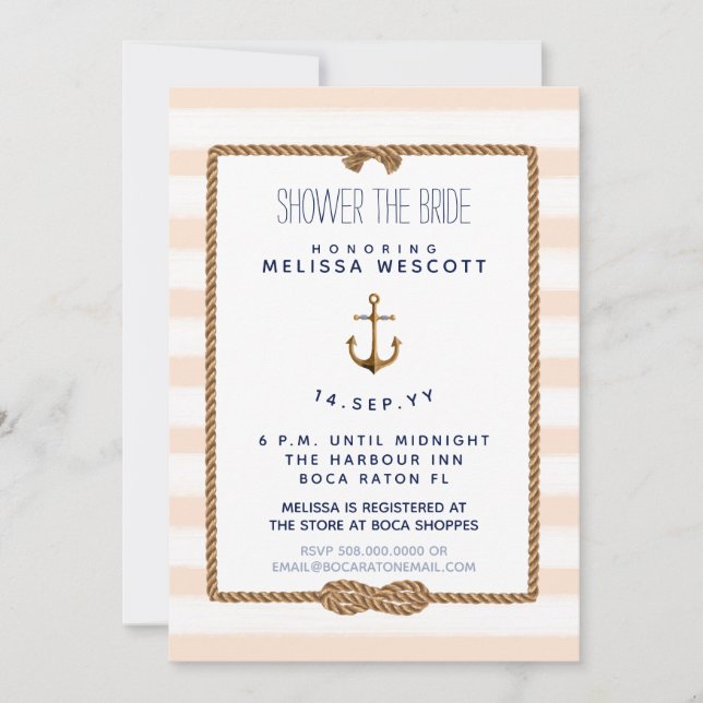 Nautical Shower the Bride Infinity Knot Soft Peach Invitation (Front)