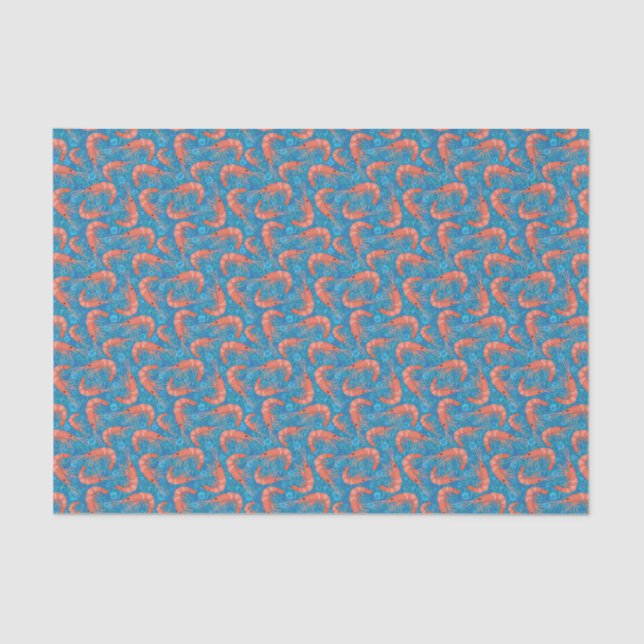 Nautical Shrimp Prawn and Coral Aqua Blue Pattern Tissue Paper (Front)