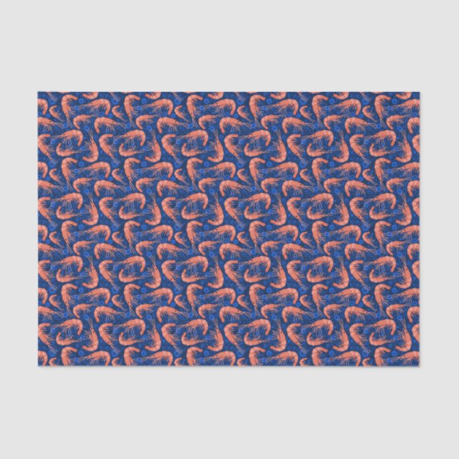 Nautical Shrimp Prawn and Coral Navy Blue Pattern Tissue Paper (Front)