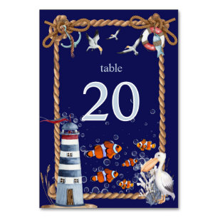 Nautical  Sign with Lighthouse & Clown Fish Table Number