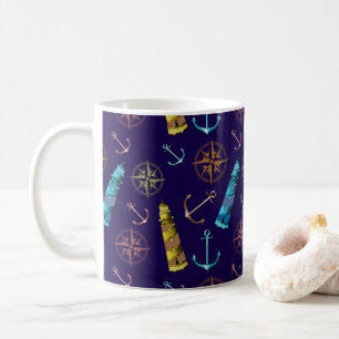 Nautical Signs Anchor Golden Lighthouse Compass Coffee Mug