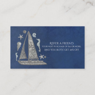 Nautical Silver Boat Beach Elegant Refer a Friend Referral Card