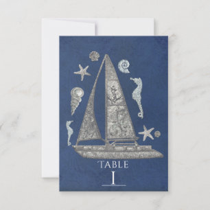 Nautical Silver Boat & Beach Table Number Cards