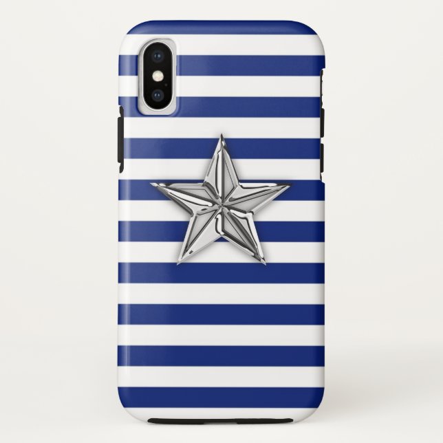 Nautical Silver Star on Navy Stripes Pattern Case-Mate iPhone Case (Back)