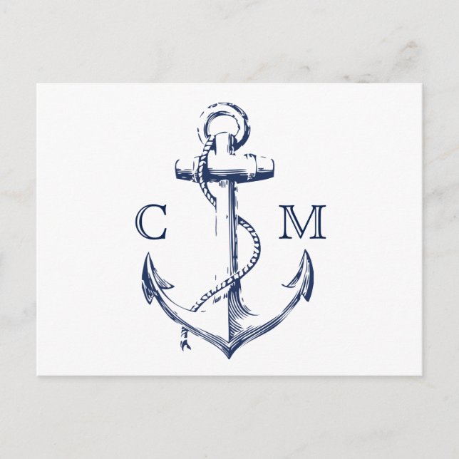 Nautical Sketch Anchor White RSVP Invitation Postcard (Front)