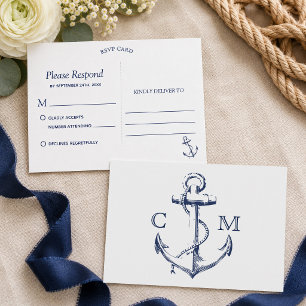 Nautical Sketch Anchor White RSVP Invitation Postcard