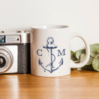 Nautical Sketch Navy Blue Anchor Monogram