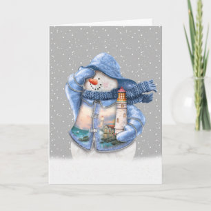 Nautical Snowman in Snowflakes Holiday Card