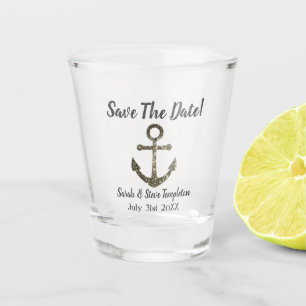 Nautical Sparkle Wedding Save The Date Shot Glass