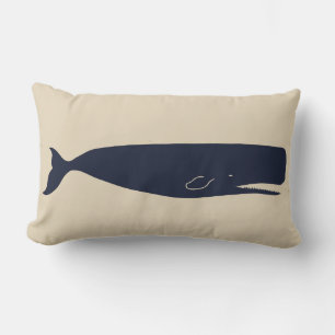 Nautical Sperm Whale Silhouette & Beige Lumbar Cushion