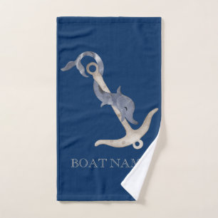 Nautical Spirit Anchor Dolphin Navy Blue   Bath Towel Set