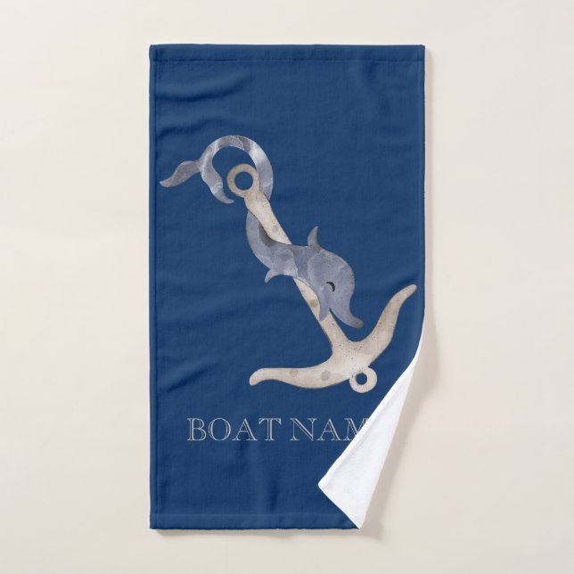 Nautical Spirit Anchor Dolphin Navy Blue   Bath Towel Set (Hand Towel)