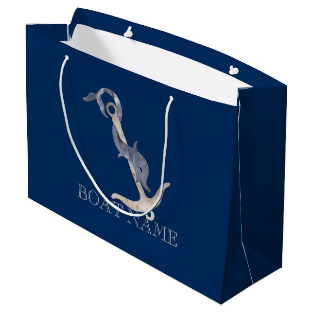 Nautical Spirit Anchor Dolphin Navy Blue   Large Gift Bag (Back Angled)