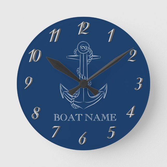 Nautical Spirit Anchor Navy Blue   Round Clock (Front)