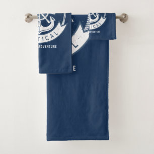 Nautical Spirit Anchor,Wheel, Navy Blue Bath Towel Set