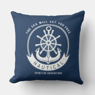 Nautical Spirit Anchor,Wheel, Navy Blue Cushion