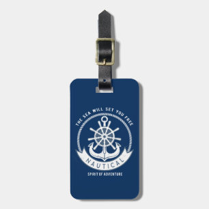 Nautical Spirit Anchor,Wheel, Navy Blue Luggage Tag